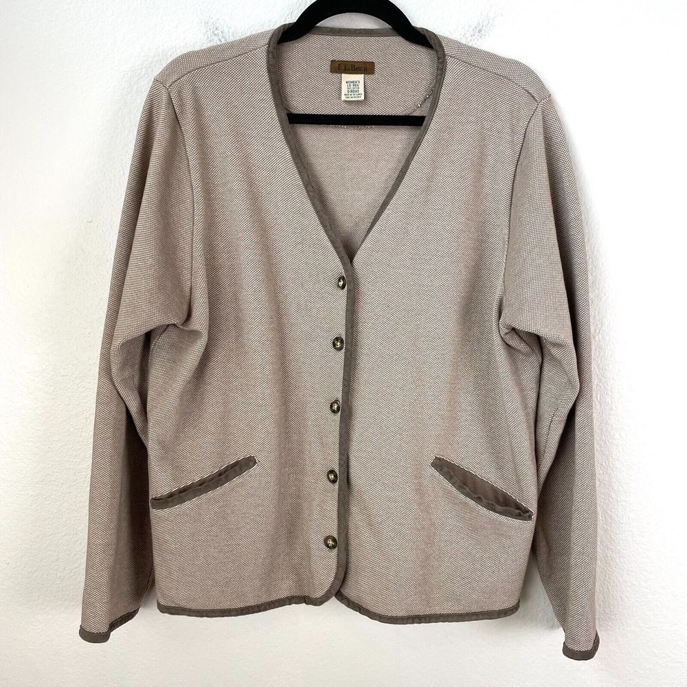 LL BEAN Womens Large Brown Button Up Cardigan Sweater Pockets